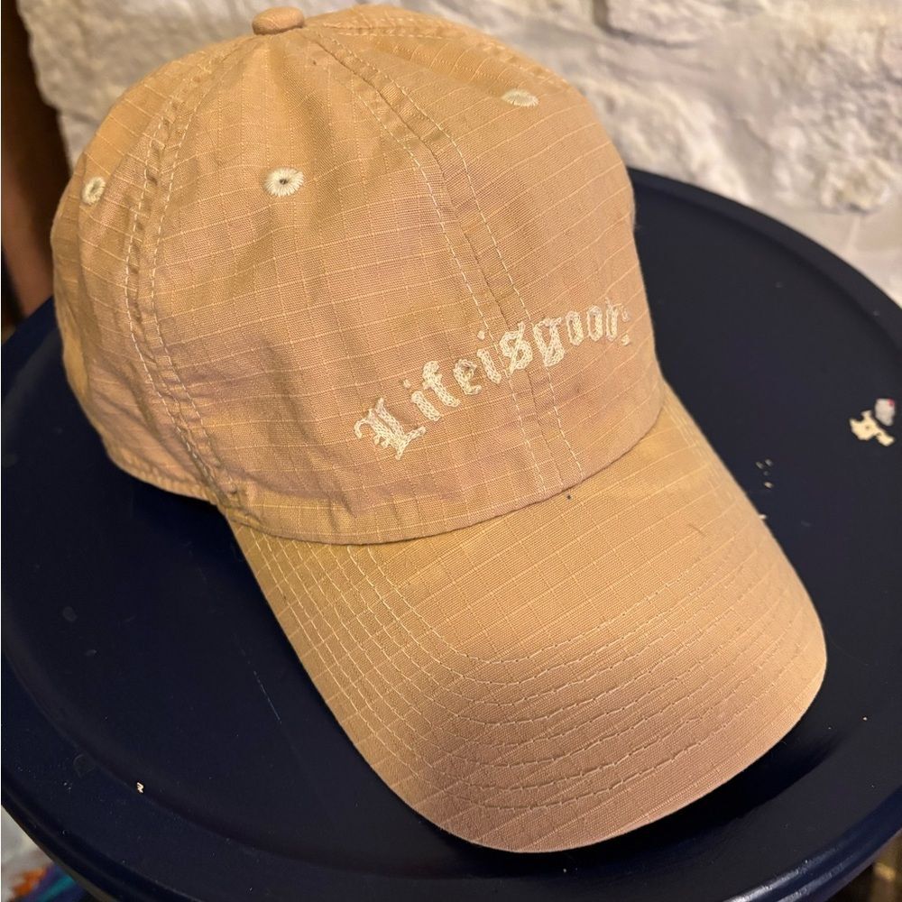 Life is Good Tan Adjustable Baseball Cap Cotton Dad Hat Embroidered Logo